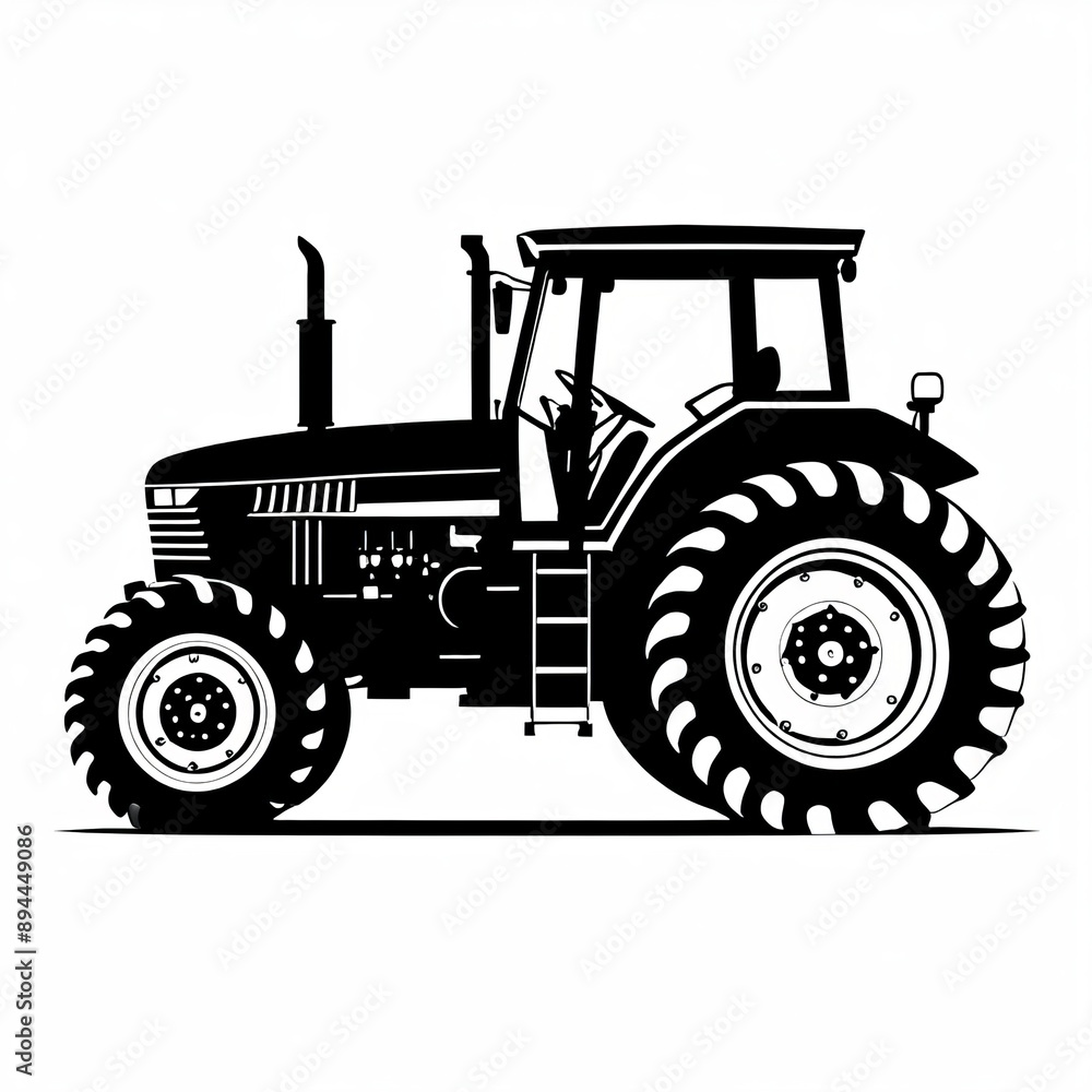 Black and White Agricultural Vehicle Illustration Black and White Agricultural Vehicle Illustration