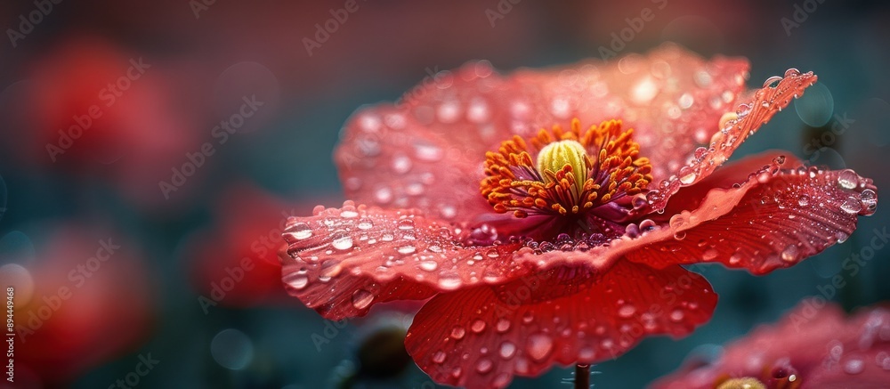 Dewy Poppy with Delicate Petals Dewy Poppy with Delicate Petals