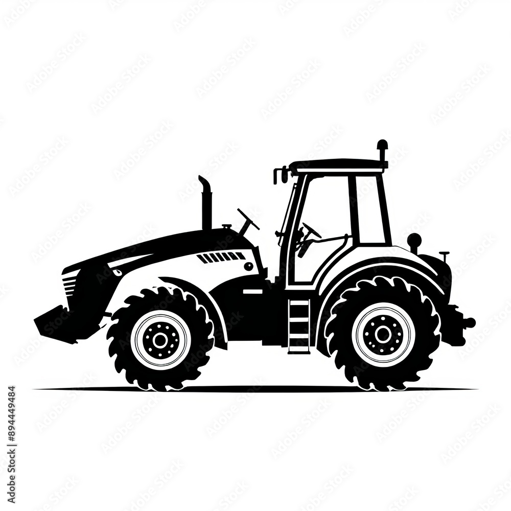 Agricultural Equipment Silhouette in Black and White Agricultural Equipment Silhouette in Black and White