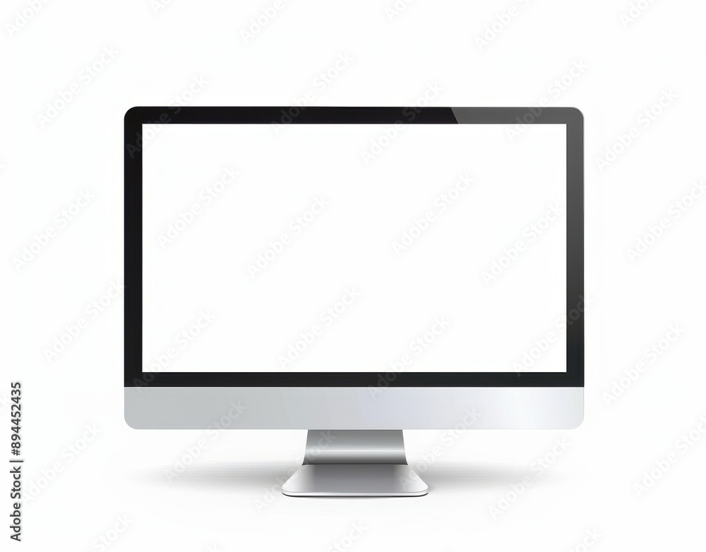 A computer monitor is sitting on a white background. The screen is black and empty A computer monitor is sitting on a white background. The screen is black and empty
