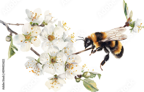 Illustration of a bee on a white flower