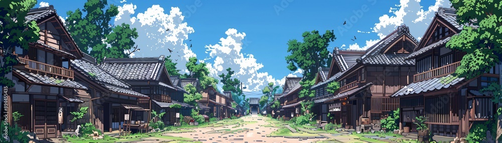 Old Japanese marketplace with wooden stalls and cobblestone paths portrayed in dynamic anime style with bold lines and striking visuals Old Japanese marketplace with wooden stalls and cobblestone paths portrayed in dynamic anime style with bold lines and striking visuals
