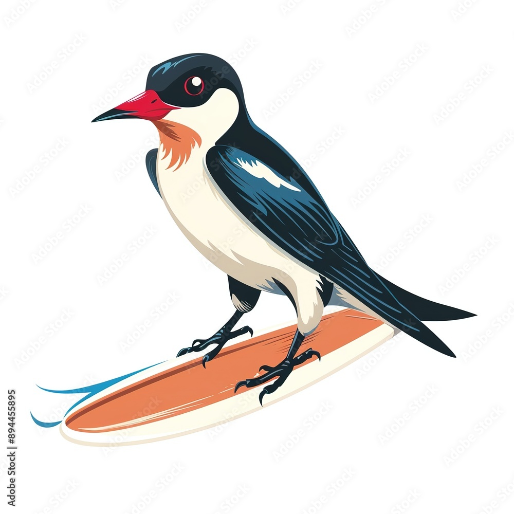Fototapeta premium Swallow Surfer Style animal fashion cartoon isolated whitebackground 16:9