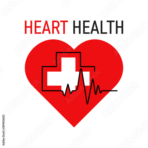 Heart Health logo template, with cross shape and pulse line