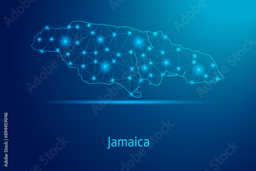 Jamaica map - concept of communication technology, graphic of low poly.