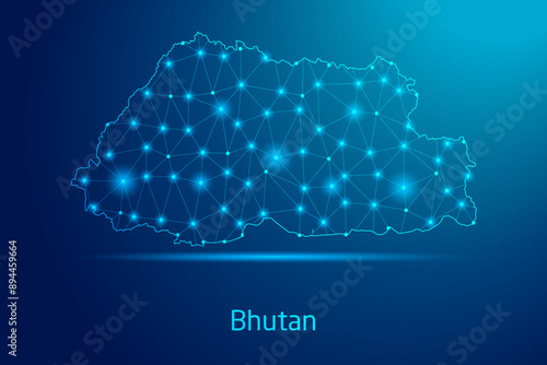 Bhutan map - concept of communication technology, graphic of low poly.