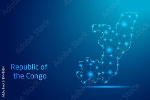 Republic of the Congo map - concept of communication technology, graphic of low poly.