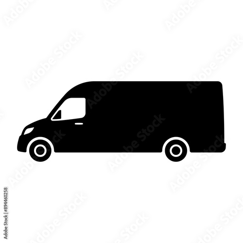 Van icon. Long cargo minibus. Black silhouette. Side view. Vector simple flat graphic illustration. Isolated object on a white background. Isolate.
