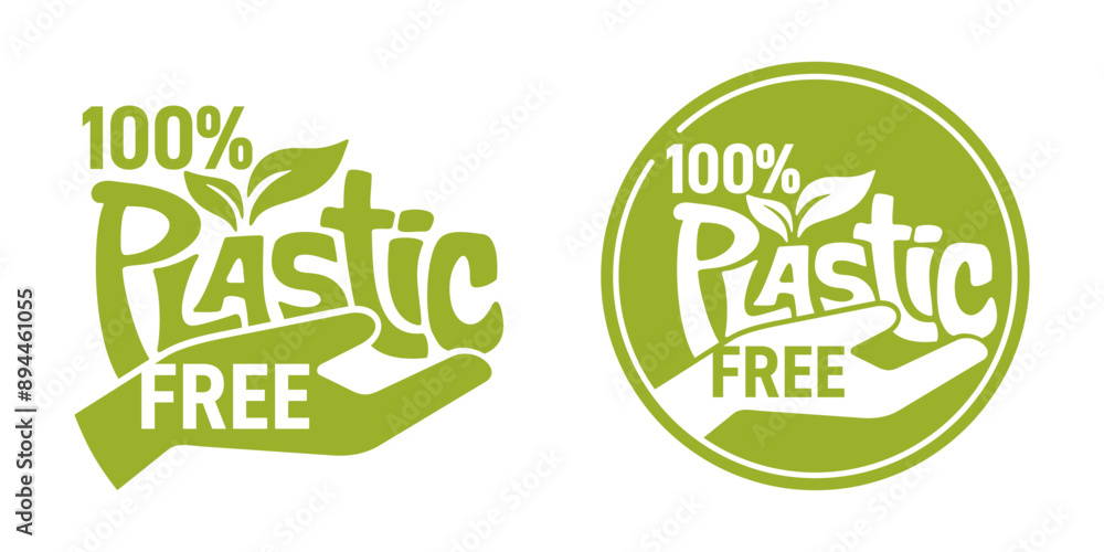 Plastic free - calligraphic doodle sticker with hand Plastic free - calligraphic doodle sticker with hand
