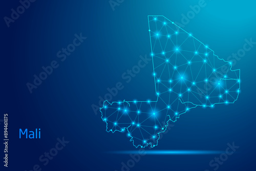 Mali map - concept of communication technology, graphic of low poly.