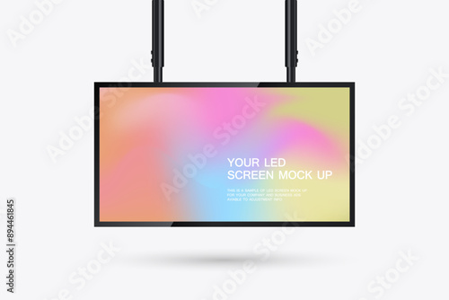 Hanging LED Screen Mockup in 3Ds of Realistic screen light box. A 3Ds LED vector mock up Illuminated lightbox with empty space for design