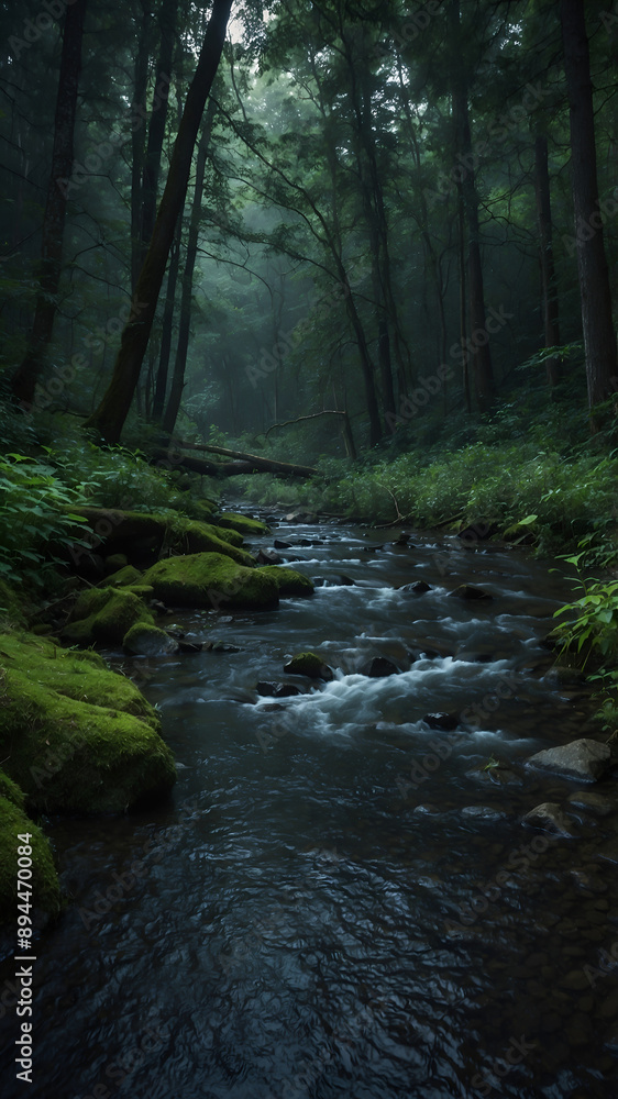 Obraz premium River stream in the forest 