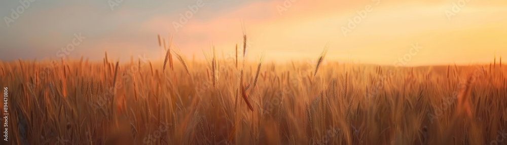 Golden wheat field at sunrise with soft warm light, highlighting the beauty and tranquility of the rural landscape. Golden wheat field at sunrise with soft warm light, highlighting the beauty and tranquility of the rural landscape.
