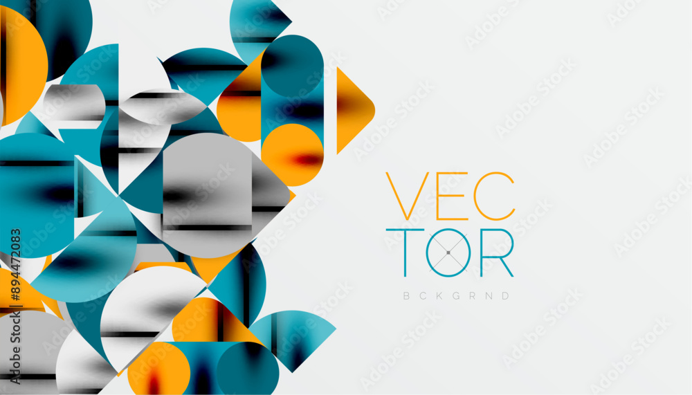Color beautiful circles, semi circles, squares and round triangles. Geometric mosaic style pattern abstract background for wallpaper, banner, backdrop, card, book Illustration, landing page Color beautiful circles, semi circles, squares and round triangles. Geometric mosaic style pattern abstract background for wallpaper, banner, backdrop, card, book Illustration, landing page