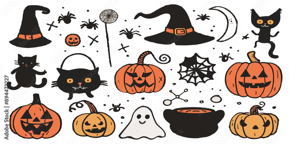 Fototapeta premium Set of Halloween illustrations on white background.