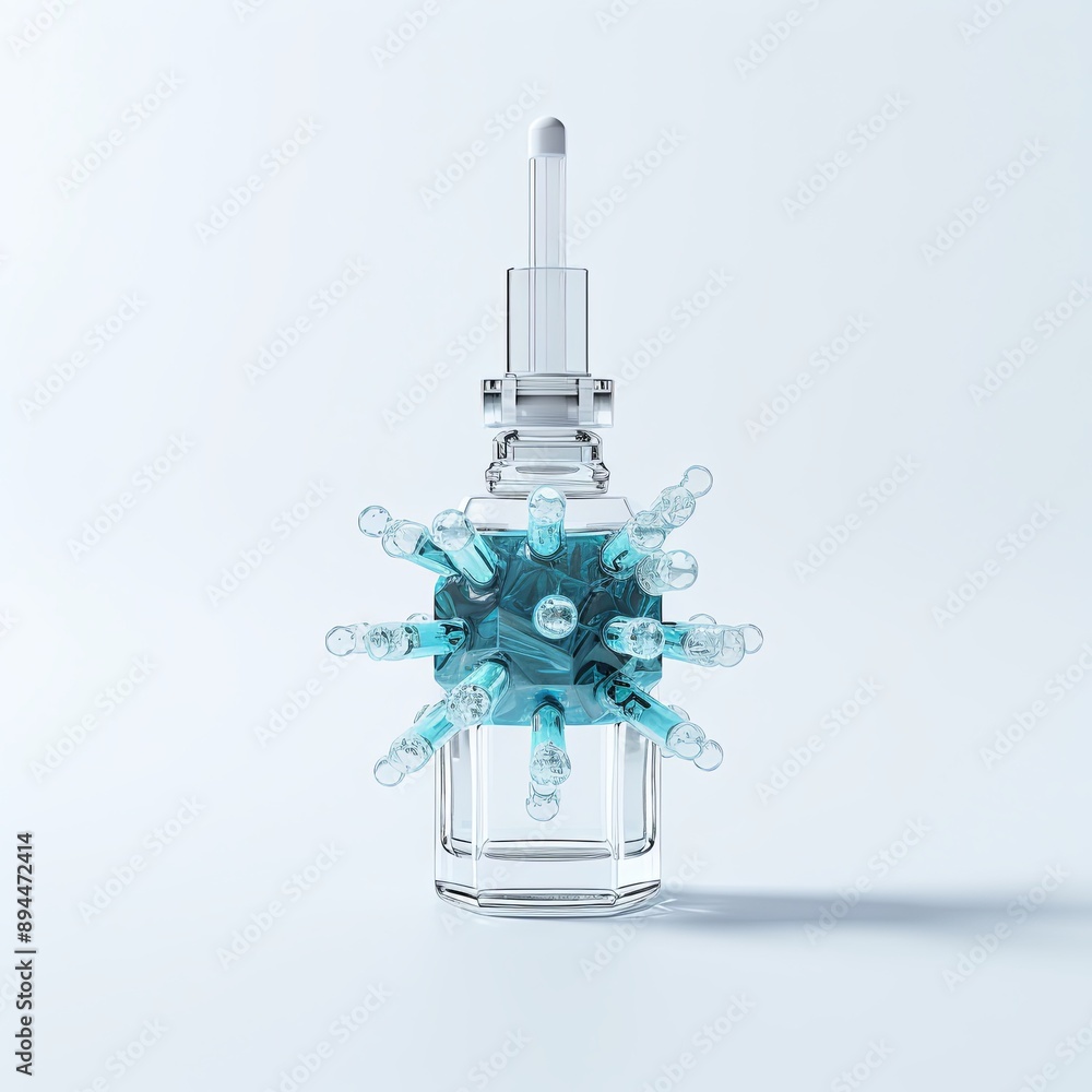 A clear glass dropper bottle with a precise pipette delivering vibrant blue liquid, ideal for skincare or essential oils. White background for professional presentation. A clear glass dropper bottle with a precise pipette delivering vibrant blue liquid, ideal for skincare or essential oils. White background for professional presentation.