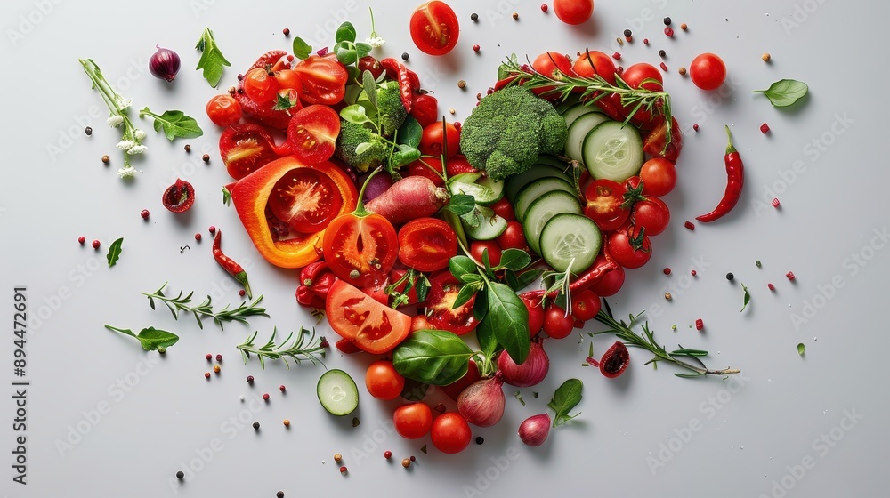 Heart shape made of Fresh variety vegetables on white background,World food day concept,top view,spices and herbs frame,Healthy food,banner,vegan or diet nutrition,creative flat layout,copy space. Heart shape made of Fresh variety vegetables on white background,World food day concept,top view,spices and herbs frame,Healthy food,banner,vegan or diet nutrition,creative flat layout,copy space.