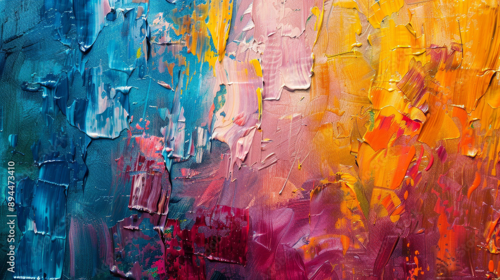 Fototapeta premium Abstract art background featuring hand-drawn gouache painting. Showcases vibrant color textures and fluid strokes, creating a dynamic and expressive visual experience.