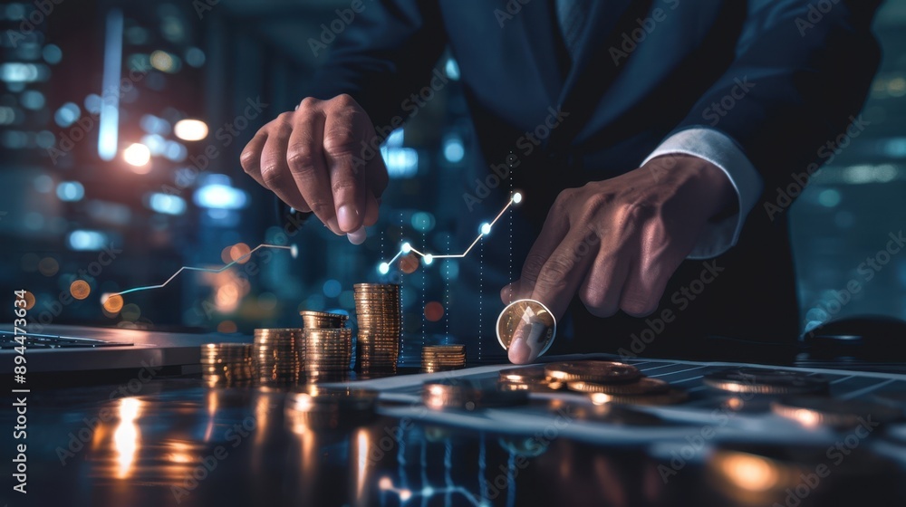 The businessman stacking coins The businessman stacking coins