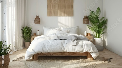 Wallpaper Mural Bright Scandinavian bedroom mockup with natural wood elements Torontodigital.ca