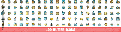 100 butter icons set. Color line set of butter vector icons thin line color flat on white