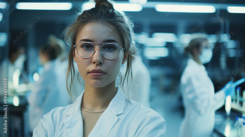 Fototapeta premium young woman scientist standing at laboratory