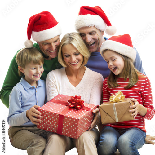 Family exchanging gifts and celebrating Christmas together