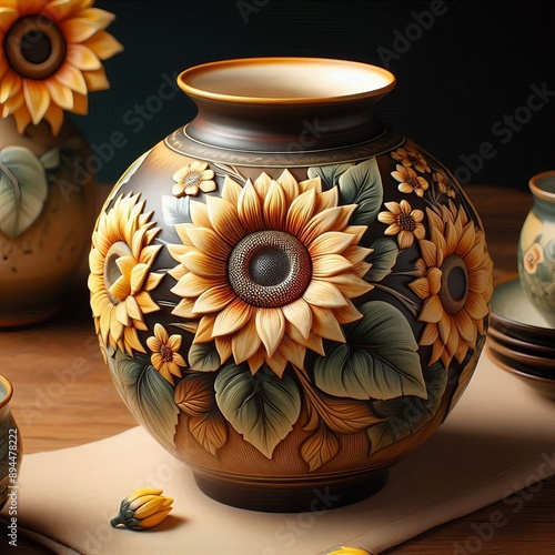 109 131. Ceramic Sunflower Vase_ A vase made from ceramic with a