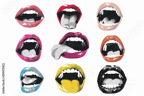 Wallpaper Mural Photography, close-up of a woman's lips with tongue sticking out, vibrant red lipstick, and detailed texture.. Beautiful simple AI generated image in 4K, unique. Torontodigital.ca