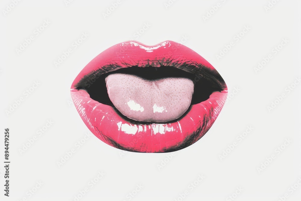 Naklejka premium Close-up of an open mouth with a tongue sticking out. Suitable for dental or oral health concepts. Beautiful simple AI generated image in 4K, unique.