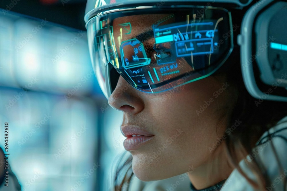 Close-up Of AI Counselor Using Holographic Screens To Conduct Virtual Hypnotherapy Session With Beautiful Woman Close-up Of AI Counselor Using Holographic Screens To Conduct Virtual Hypnotherapy Session With Beautiful Woman
