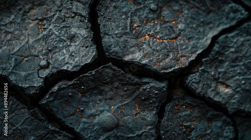 Cracked and weathered rock surface with glowing orange highlights
