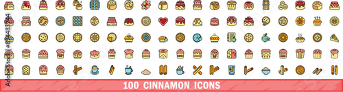 100 cinnamon icons set. Color line set of cinnamon vector icons thin line color flat on white