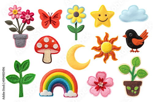 PNG cute felt sticker set, transparent background
