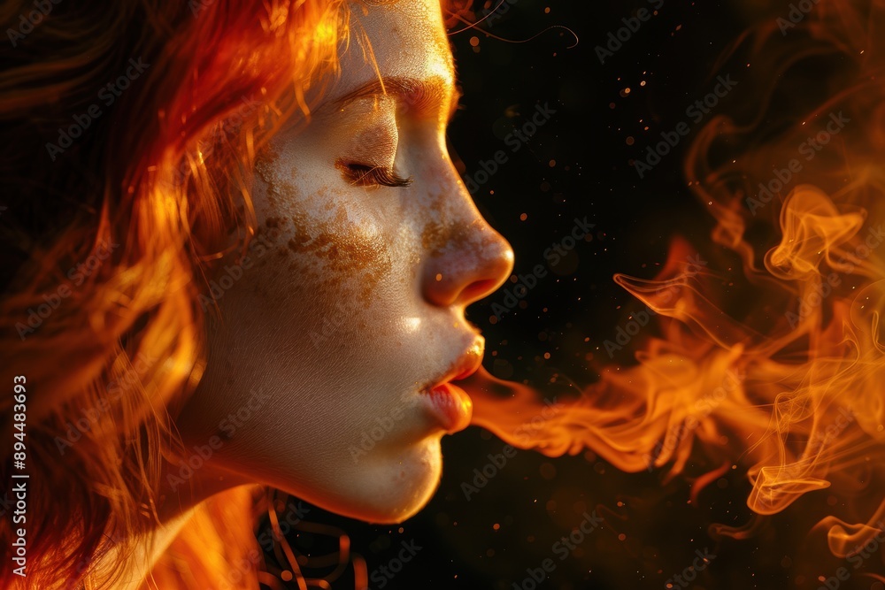 Fiery portrait of a person with glowing skin and hair Fiery portrait of a person with glowing skin and hair