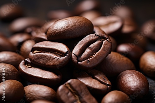 Close-up of roasted coffee beans photo