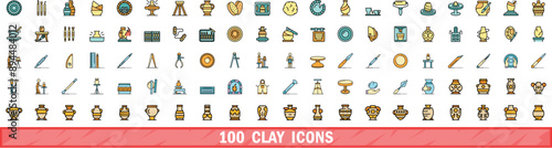 100 clay icons set. Color line set of clay vector icons thin line color flat on white