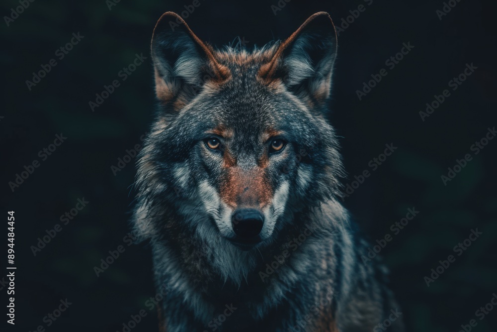 Intense gaze of a majestic grey wolf Intense gaze of a majestic grey wolf