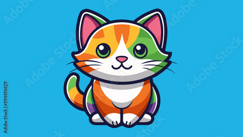 Cute Cat Sticker on Multicolor Solid Background