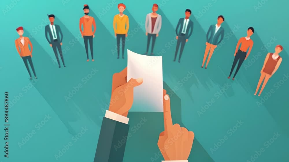 Hand selecting diverse professionals in a lineup for a job position. Recruitment and competition Hand selecting diverse professionals in a lineup for a job position. Recruitment and competition
