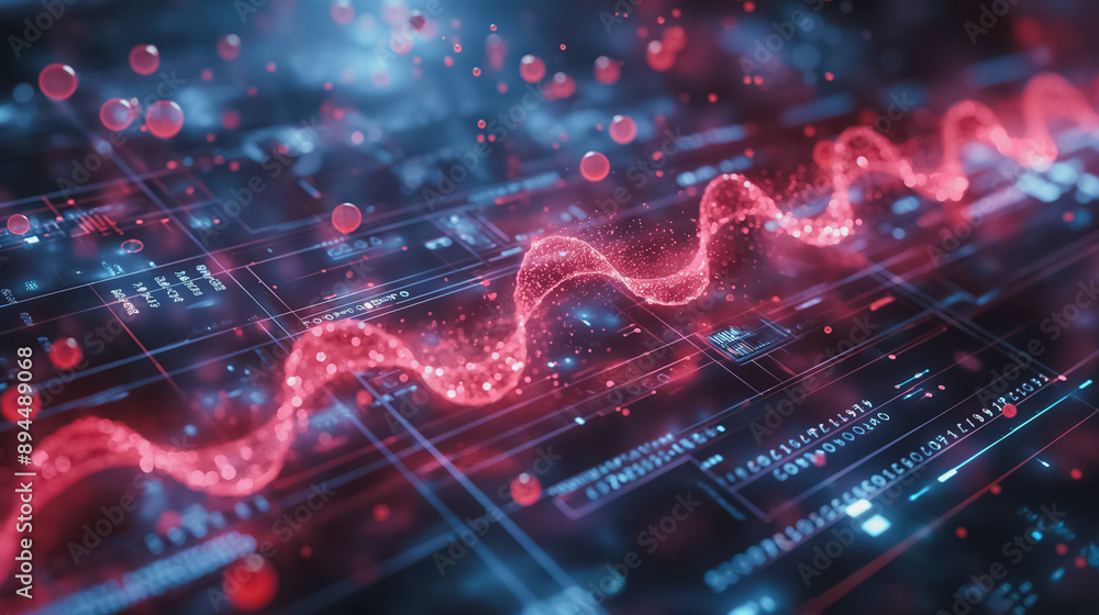 Advanced research and checkup on DNA gene biotechnology and genetic cells, featuring a futuristic chromosome molecule and detailed DNA structure.