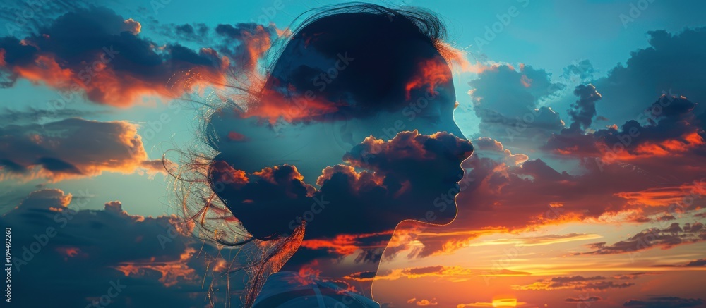 Fototapeta premium Silhouette of a Woman Against a Sunset Sky