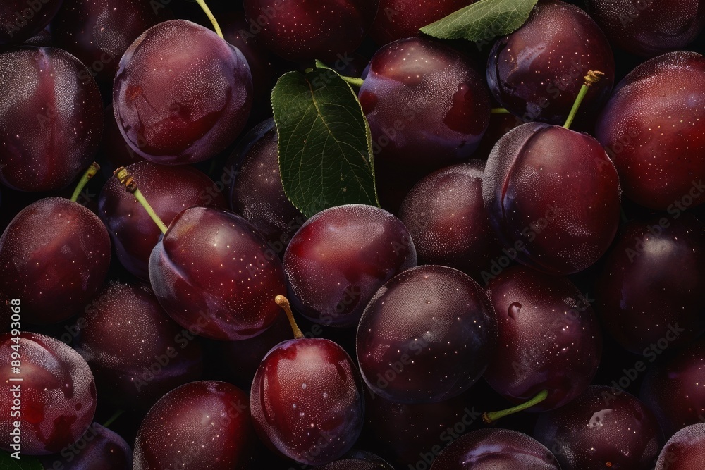 Fototapeta premium Background of ripe fresh plums. Close-up. Sale of plums at the farmers' market.. Beautiful simple AI generated image in 4K, unique.