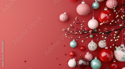 Red and White Christmas Ornaments Hanging