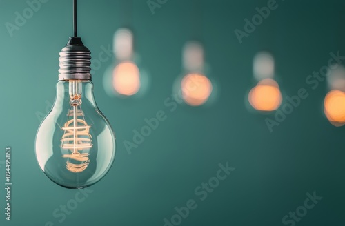 Single Lightbulb Hanging Against Teal Wall