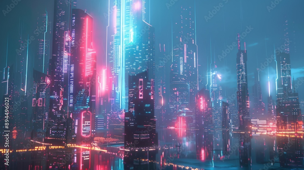 Obraz premium Skyscraper Building World Nature Purple Water Sky Electricity Architecture Pink Cityscape