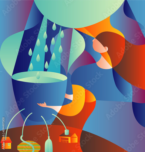 water conservation, saving water resources concept vector illustration