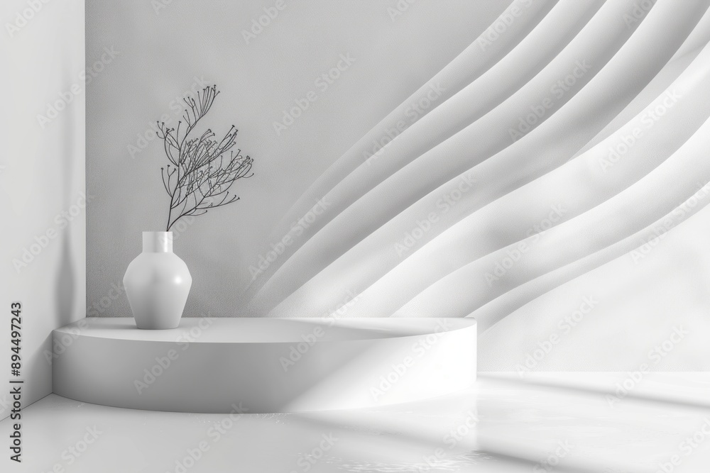 White Minimalist Product Display with Dried Branch White Minimalist Product Display with Dried Branch