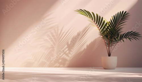 Palm Plant Shadow on Pink Wall