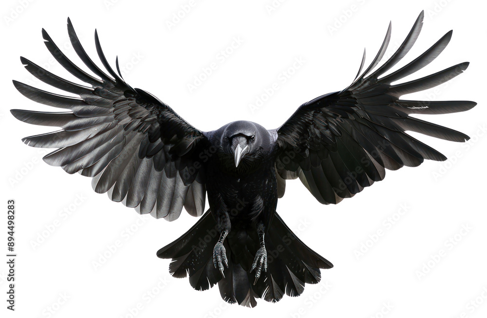 Fototapeta premium PNG Majestic black raven in flight